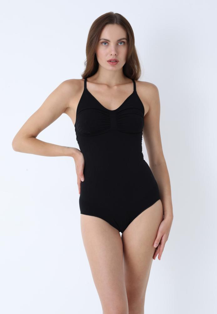 Body Modelator Dama,Chilot Clasic cu Bretele subtiri,Culoare Negru,Engros